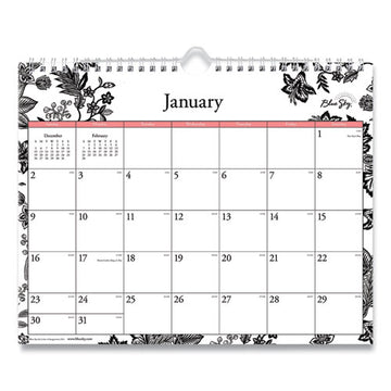 Blue Sky® Analeis Wall Calendar, Analeis Floral Artwork, 11 X 8.75, White-black-salmon Sheets, 12-month (jan To Dec): 2022 freeshipping - TVN Wholesale